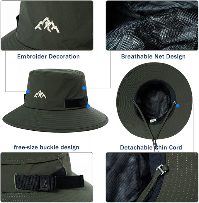 TOP-EX L/XL/XXL UV50+ Waterproof Bucket Sun Hat for Fishing Golf Hiking All-Weather Outdoor Rain Hat Stiff Brim