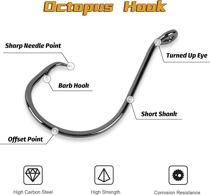 UCEC Circle Hooks Fishing Hooks 2X Strong Offset Circle Hooks Saltwater Black High Carbon Steel Octopus Catfish Fishing Hooks Fishing Gear Tackle 150pcs/ 240pcs - Size:#1 1/0 2/0 3/0 4/0 5/0 6/0 8/0