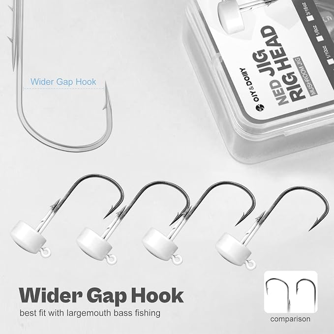 Ned Rig Jig Heads, 20 Pack Finesse Mushroom Jig Hooks Kit for Bass Fishing 1/16 3/32 1/8 3/16oz