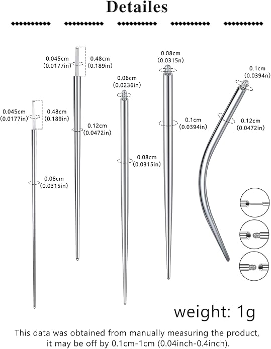 MODRSA 20g 16g 18g Piercing Taper Internal Threaded Piercing Taper Insertion Threader Tool Threadless Jewelry Changing Tool Horseshoe Nose Ring Labret Earring Studs Applicator Piercing Ball Grabber