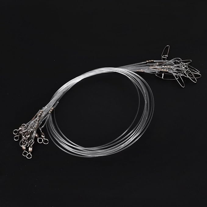 50lb 100% Fluorocarbon Fishing Leaders, 10/20 Pcs, Saltwater/Freshwater, 20in Fluorocarbon Leader line with Swivel and Snap