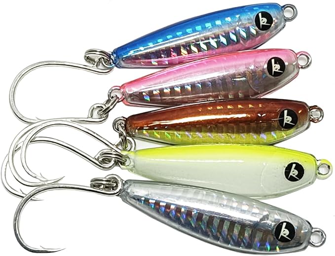 Kmucutie 5 Pieces Epoxy Resin Fishing Jig Lure Great for Inshore and Offshore Game Fish,Artificial Lures for Grouper,Dogtooth,Bass Salmon