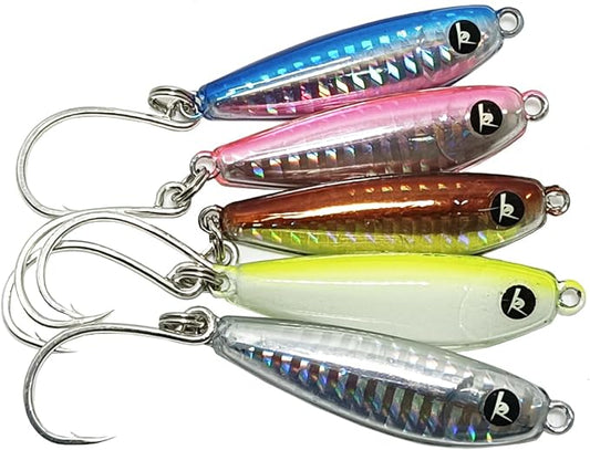 Kmucutie 5 Pieces Epoxy Resin Fishing Jig Lure Great for Inshore and Offshore Game Fish,Artificial Lures for Grouper,Dogtooth,Bass Salmon