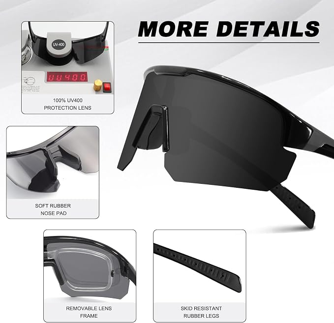 BangLong Lightweight Polarized Sports Sunglasses for Men Women, UV400 Protection Wrap-Around Sunglasses for Running Cycling