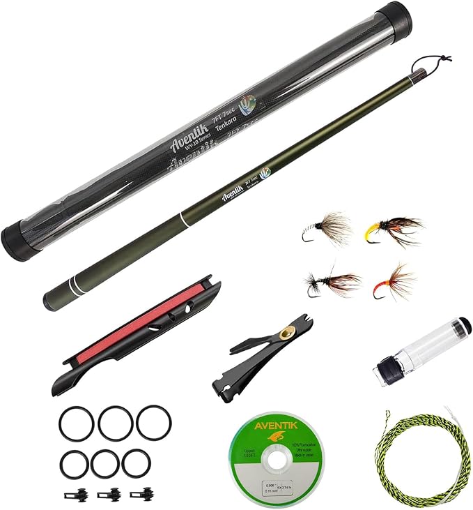 Aventik FreshStart Tenkara Rod in 7ft/8ft,Action 7:3 Complete Beginner Tenkara Rod Kit, 24T Carbon Fiber, Easy to Cast Flexible Durable Lightweight and Compact