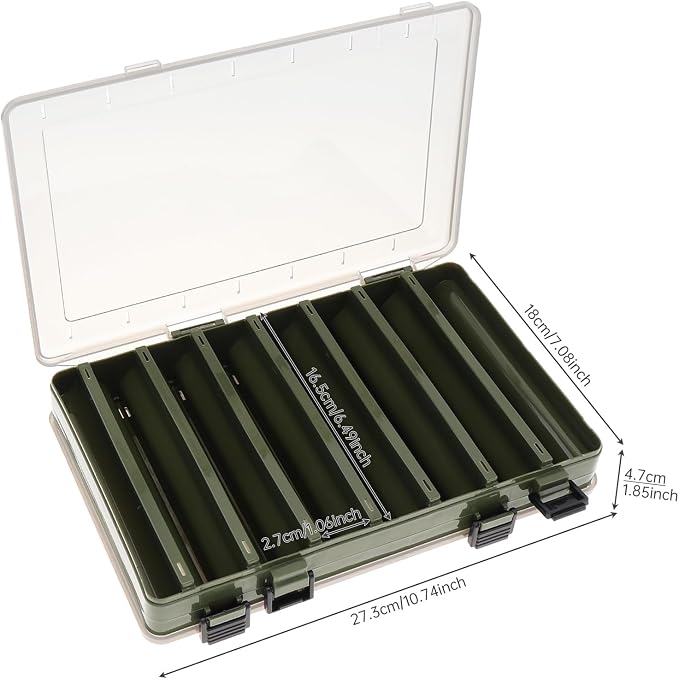 Double Sided 14 Compartments Fishing Tackle Boxes Fishing Lure Box Organizer, Fishing Bait Tackle Storage Case, Container Box for Jewelry Beads Earring Hook (Green)