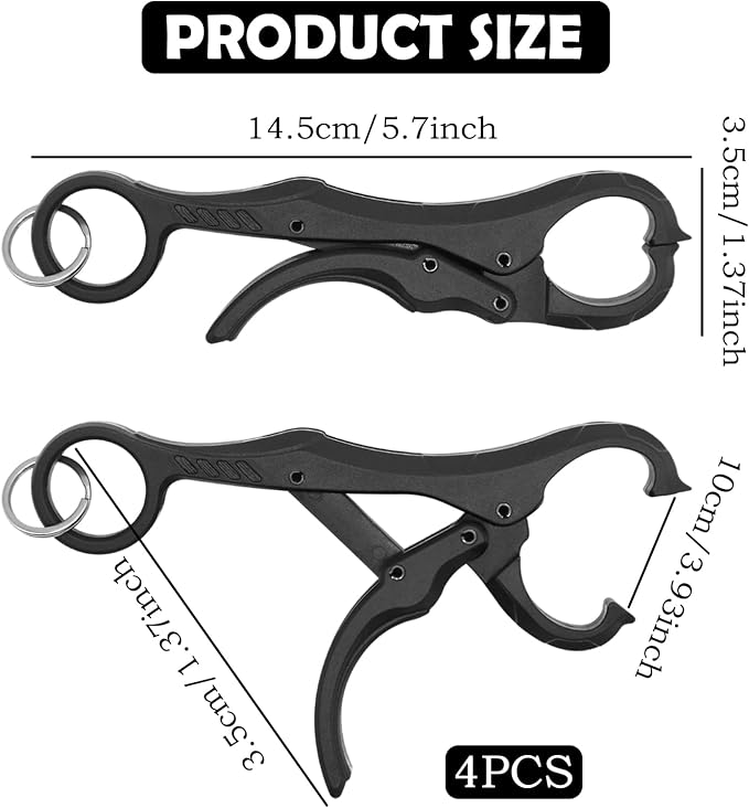 4Pcs Fish Gripper Fishing Lip Grabber Tool, Non-Puncture Replacement Clamp Grippers for Fishing Cull Tag - Tournament Bass Culling System Accessories, 4.7", Black