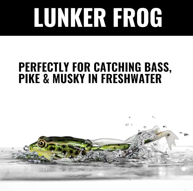 Lunkerhunt Topwater Frog Lures Fishing Lures Kit (3-Pack) | Most Realistic Frog Soft Swimbaits with Weedless Hooks for Freshwater | Combat, Popping Frog for Bass Trout Pike Snakehead Bluegill