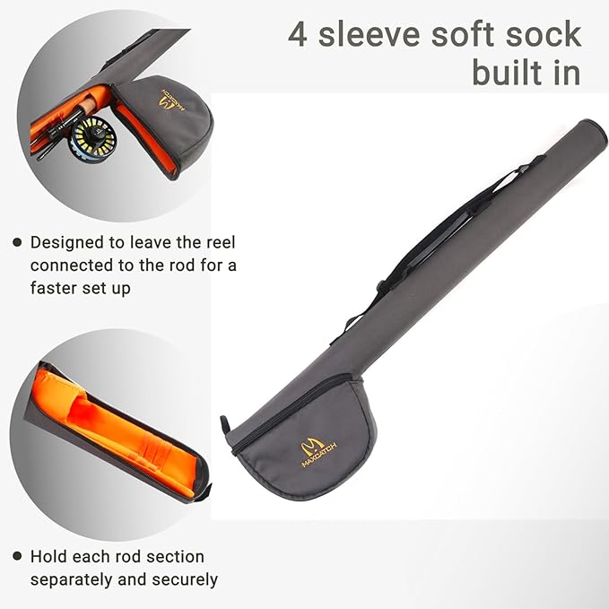 MAXIMUMCATCH Maxcatch Fly Fishing Rod Case with Reel Pouch, Complete Protection Bag for 9' 2-Piece/4-Piece Fly Rod, Gray Single Case