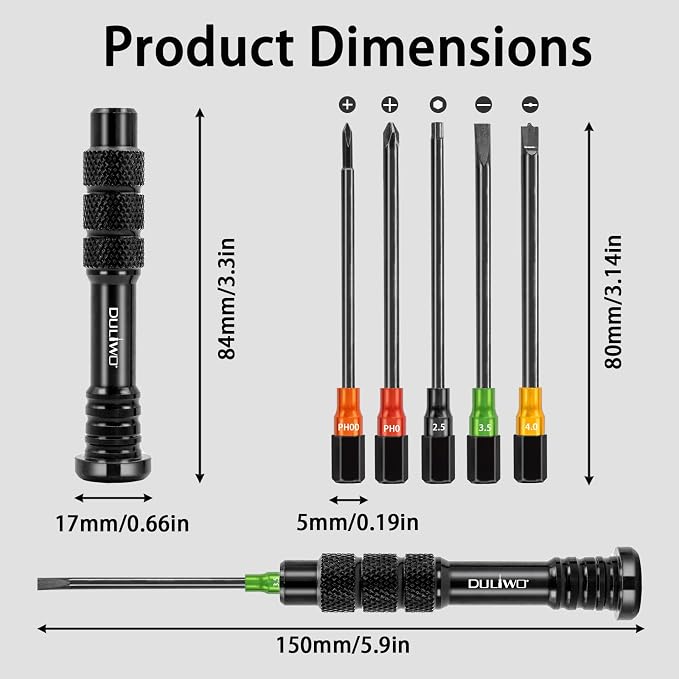 Fishing Reel Repair Tools Kit, S2 Steel Screwdriver Set with Magnetic Tips for Reel and Rod Repair, Includes Flat, Raised Flat, Phillips & Hex Tips