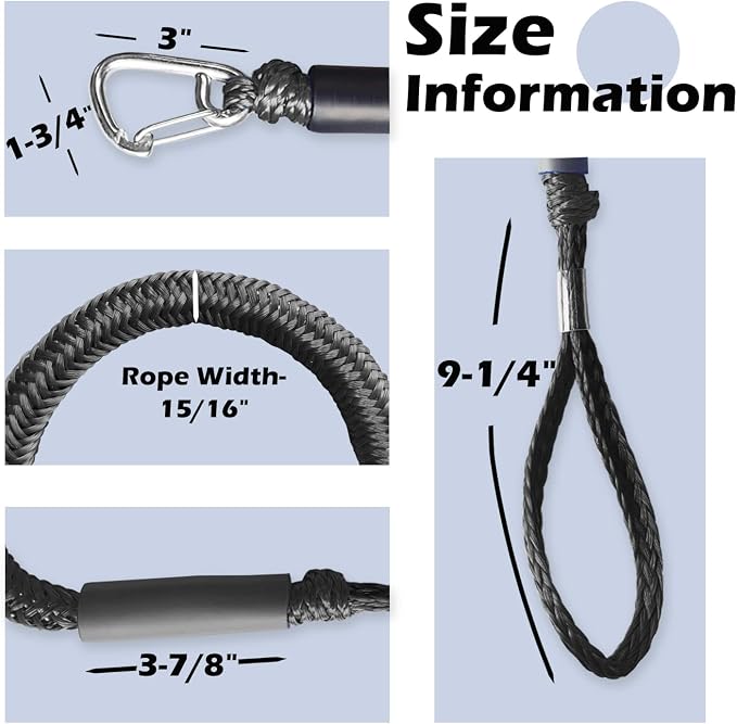 Boat Bungee Dock Lines – Adjustable Boat Tie Downs for Pontoon, Jet Ski, PWC, Kayak | Single Hook Small Cruiser Mooring Lines | (1, Black, 7 Feet)