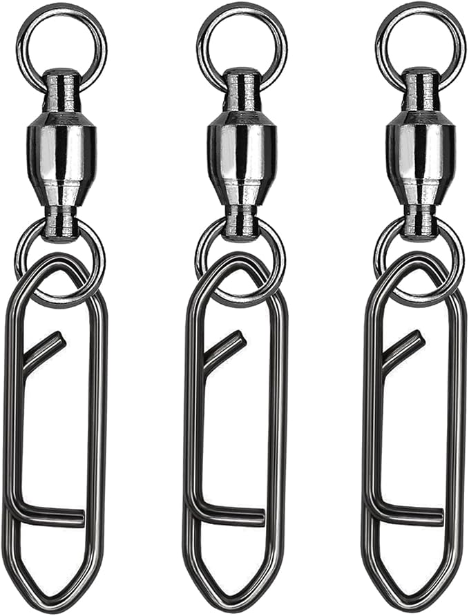 Atibin Snap Connector Fishing Swivels Stainless Bearing Ball Snap Swivels Steel Quick Change Fishing Clips Swivel Black Nickel
