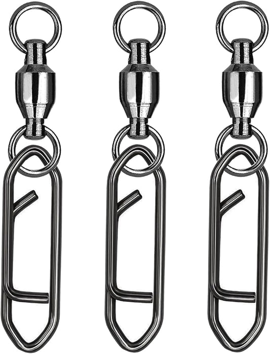 Atibin Snap Connector Fishing Swivels Stainless Bearing Ball Snap Swivels Steel Quick Change Fishing Clips Swivel Black Nickel