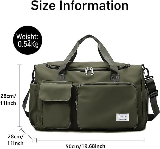 Suruid Travel Duffel Bag with Shoes Compartment Sports Gym Bag with Dry Wet Separated Pocket for Men and Women, Overnight Bag Weekender Bag Training Handbag Yoga Bag - Olive Green