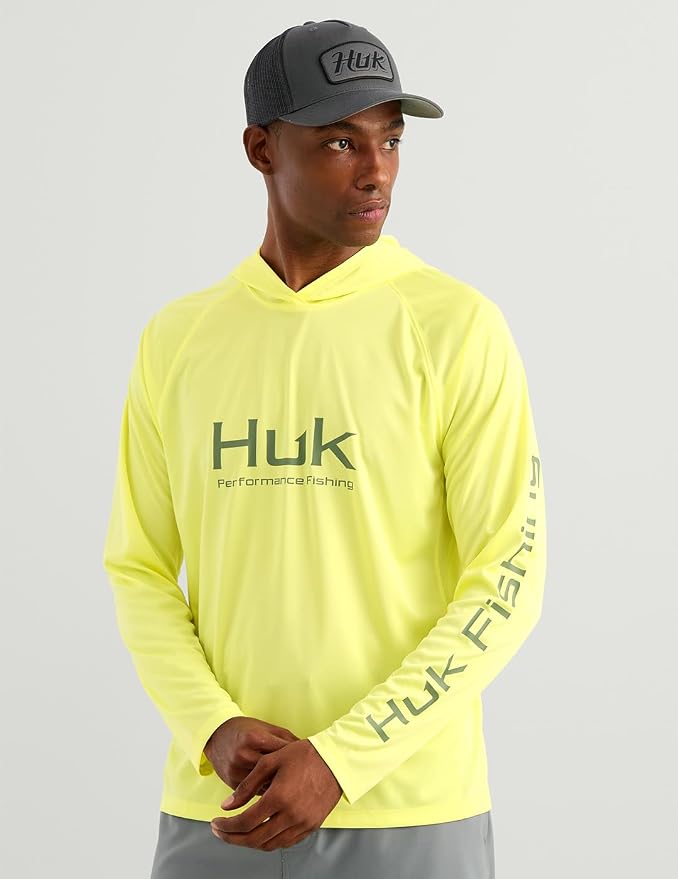 HUK Mens Pursuit Vented Long Sleeve Hoodie, Fishing Shirt with Hood