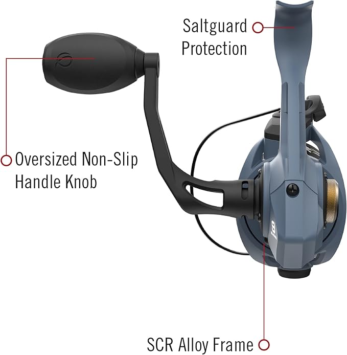 Quantum Smoke X Spinning Fishing Reel, Size 25 Reel, Changeable Right- or Left-Hand Retrieve, Continuous Anti-Reverse Clutch with NiTi Indestructible Bail, SCR Alloy Frame, 6.0:1 Gear Ratio, Blue