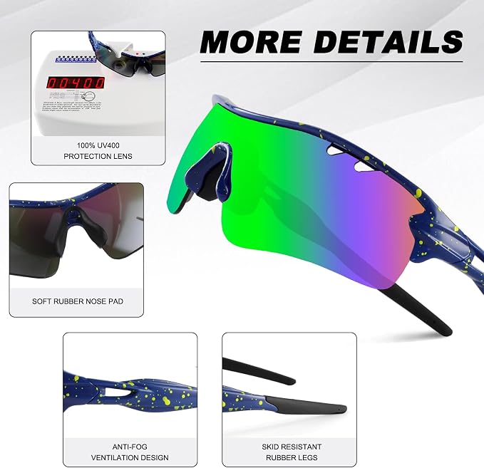 BangLong Polarized Cycling Sunglasses for Men Women, 26g Sports Sunglasses with 5 Lenses for Running Fishing Baseball Driving