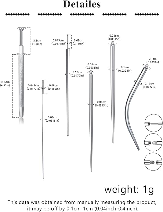 MODRSA 20g 16g 18g Piercing Taper Internal Threaded Piercing Taper Insertion Threader Tool Threadless Jewelry Changing Tool Horseshoe Nose Ring Labret Earring Studs Applicator Piercing Ball Grabber