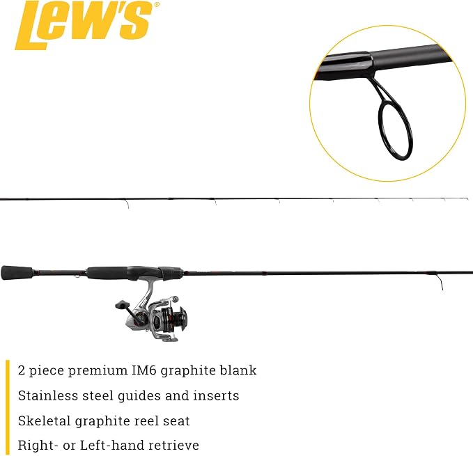 Lew's Lew's Laser LSG Speed Spinning Reel and Fishing Rod Combo, IM6 Graphite Blank Rod, 7+1 Reel Bearings, Right or Left-Hand Retrieve