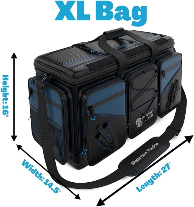 Reaction Tackle Fishing Tackle Bag – Salt Water Resistant Fishing Bag, 1000D PVC Waterproof Material, Tackle Box Organizer with Dividers for 3600 or 3700 Trays