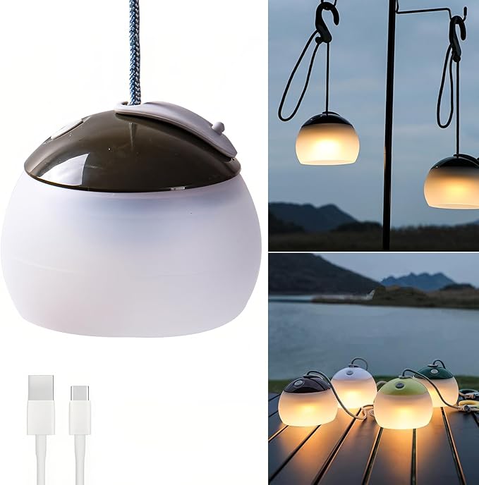 Outdoor Camping Lantern with Atmosphere Decoration Light Round 3 Levels of Brightness Adjustment Hook Design Table Lamp Long Lasting for Emergency Tent Fishing