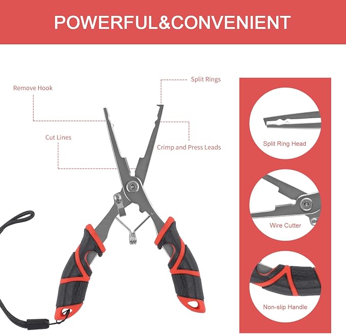 Fishing Tool Kit Fillet Knife Fishing 8pack Including Fishing Knife Fishing Scissors Fishing Pliers Saltwater Fish Measuring Ruler,Anti-Lost Lanyard Waterproof Storage BagTackle Accessory Kit