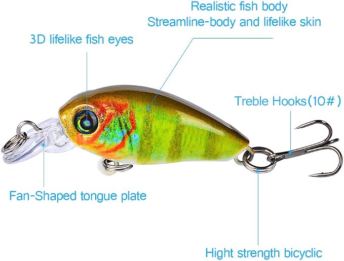 Mini Crankbait Fishing Lures Kits Swimbait Wobbler Hard Baits for Bass Trout Pike Freshwater and Saltwater 10pc-20pc/pack