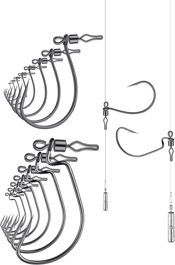 40-Pack Swivel Drop Shot Hooks, Weedless Wide Gap Quick Clip Hooks, Premium Carbon Steel Sharp Anti-Twist Rust-Proof Fishing Hooks, Easy Rigging for Bass Senko Worms Wacky Finesse Fishing