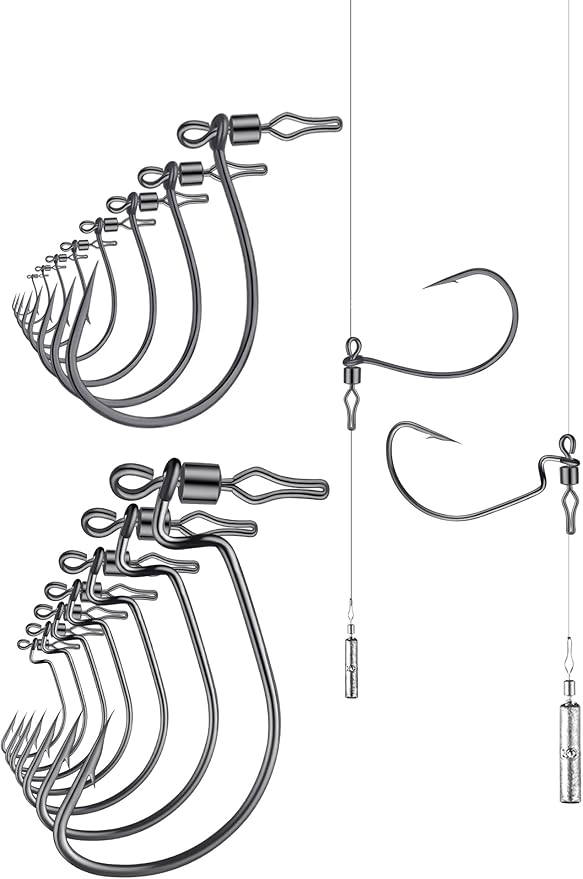 40-Pack Swivel Drop Shot Hooks, Weedless Wide Gap Quick Clip Hooks, Premium Carbon Steel Sharp Anti-Twist Rust-Proof Fishing Hooks, Easy Rigging for Bass Senko Worms Wacky Finesse Fishing