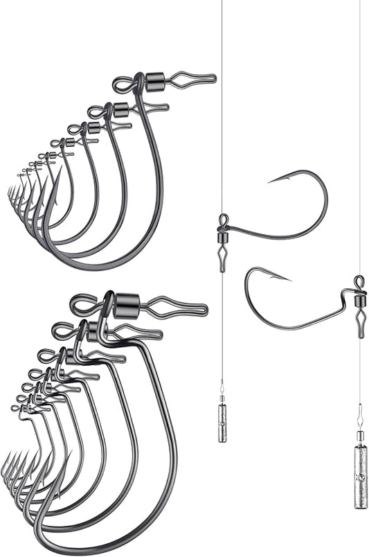 40-Pack Swivel Drop Shot Hooks, Weedless Wide Gap Quick Clip Hooks, Premium Carbon Steel Sharp Anti-Twist Rust-Proof Fishing Hooks, Easy Rigging for Bass Senko Worms Wacky Finesse Fishing