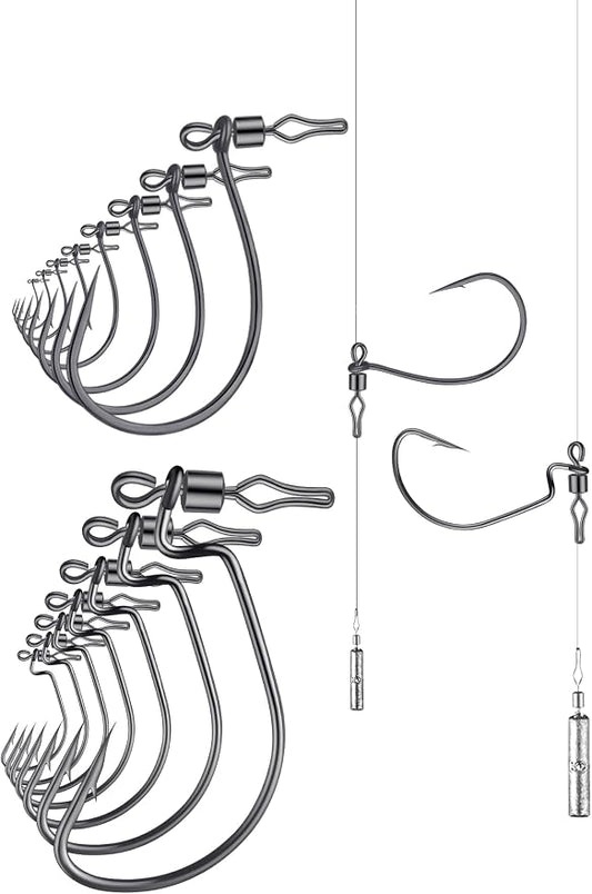 40-Pack Swivel Drop Shot Hooks, Weedless Wide Gap Quick Clip Hooks, Premium Carbon Steel Sharp Anti-Twist Rust-Proof Fishing Hooks, Easy Rigging for Bass Senko Worms Wacky Finesse Fishing