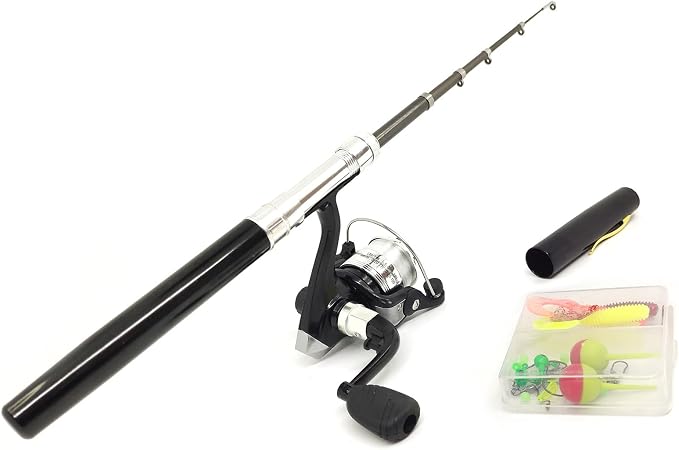 Pocket Mini 38inches Telescopic Pen Fishing Rod and Reel Combo, Portable Fishing Pole with Line Lure Hook for River Lake Reservoirs Ice Etc