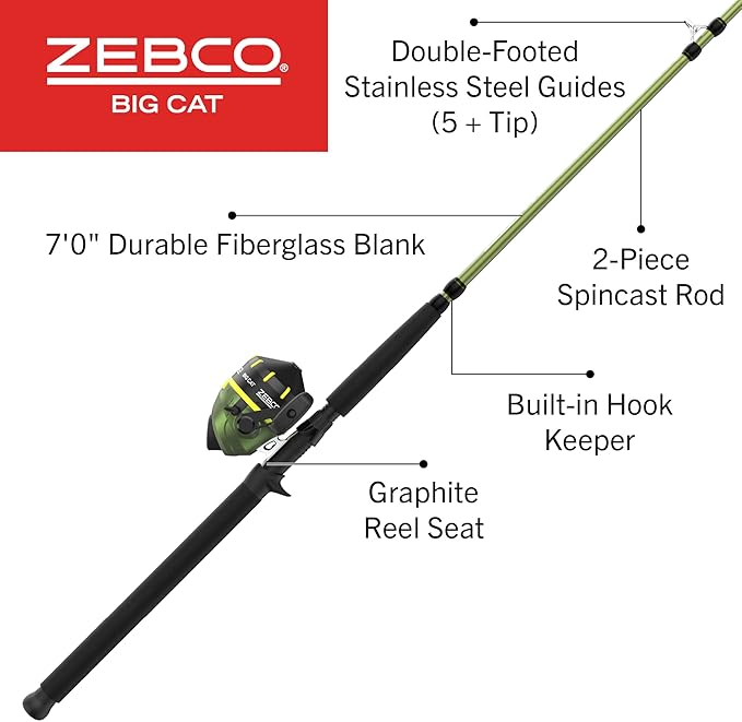 Zebco Big Cat Spincast Reel and Fishing Rod Combo, All-Metal Gears, Changeable Right- or Left-Hand Retrieve