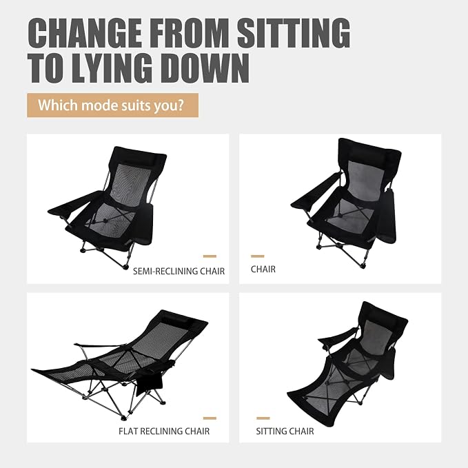 Zero Gravity Chair Reclining Folding Chair with Removable Footrest and Pillow & Cup Holder, Adjustable Outdoor Oxford Fabric Lounge Recliner for Camping, Beach, Garden, Patio, Black Mesh
