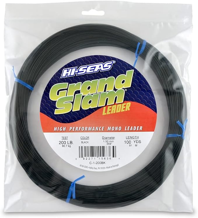 HI-SEAS Grand Slam Monofilament Fishing Leader - Superior Strong Clear Black, for Freshwater & Saltwater Big Game Bottom Fishing, Trolling