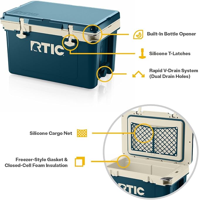 RTIC Ultra-Light 32 Quart Lightweight Hard Cooler, Insulated Portable Ice Chest 13 lbs, 48-Can Capacity, 5-Day Ice Retention, for Camping, Fishing, Beach, Boat, Picnic, Day Trip