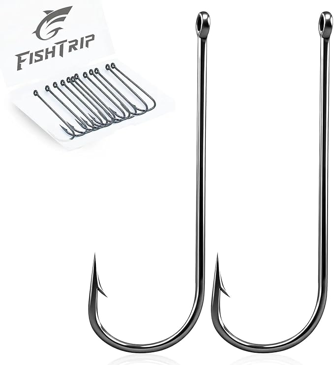 FishTrip 100 Pack Aberdeen Fishing Hooks Freshwater, Long Shank Light Wire Worm Hooks - Live Bait Hooks for Sunfish Bass Trout Crappie Bream Panfish Bluegill Size 16#-6/0