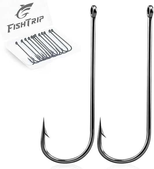 FishTrip 100 Pack Aberdeen Fishing Hooks Freshwater, Long Shank Light Wire Worm Hooks - Live Bait Hooks for Sunfish Bass Trout Crappie Bream Panfish Bluegill Size 16#-6/0