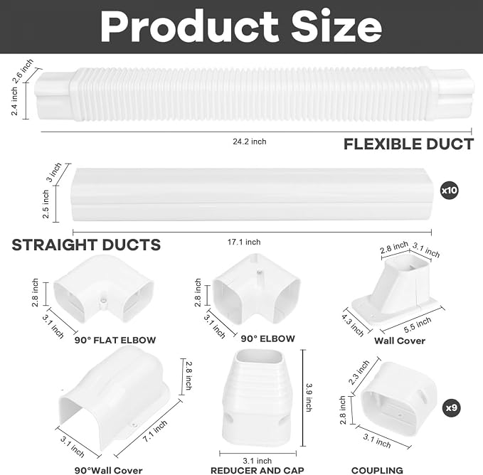 YoleShy 3" W 16Ft Mini Split Line Set Cover PVC Mini Split Cover Kit Easy Installation Decorative Line Set Kit for Heat Pump & Units Air Conditioners