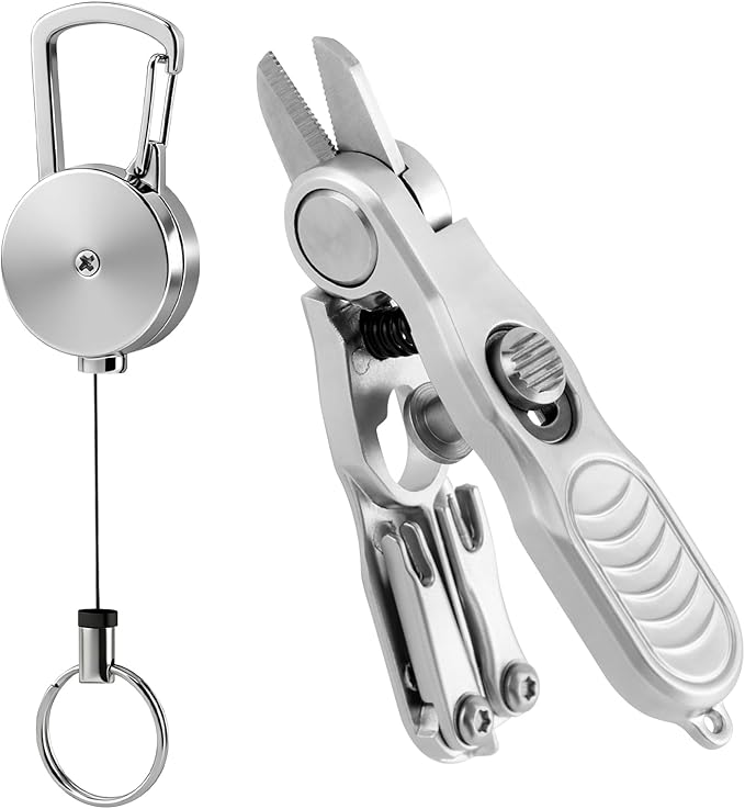 Fishing Line Cutter Tool, Fishing Scissors, Fly Tying Scissors, Multi-Function Folding Angler Accessory with Retractors and Knot Tying Tool, Stainless Steel Blades for Mono and Fluoro Lines