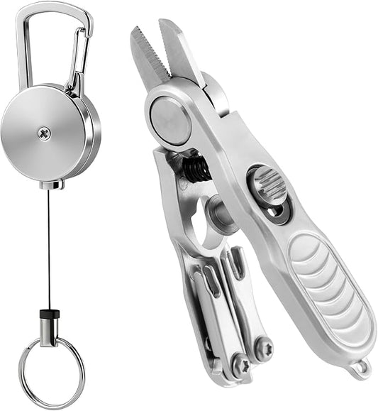Fishing Line Cutter Tool, Fishing Scissors, Fly Tying Scissors, Multi-Function Folding Angler Accessory with Retractors and Knot Tying Tool, Stainless Steel Blades for Mono and Fluoro Lines