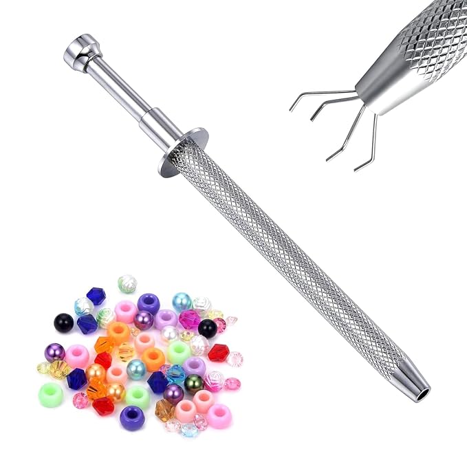 DJCIW Piercing Ball Grabber Tool,Precision 4.5inch Pick-Up Tool with 4 Prongs for Jewelry Making Electronics Crafts Claw Tweezers for Small Parts Gems Nails Clamping