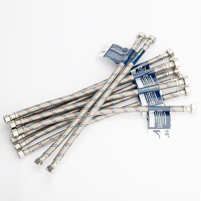 16'' Faucet Hose Connector(3/8" Comp x 1/2" FIP), Braided Stainless Steel Faucet Water Supply Lines for Bathroom Kitchen Sink Faucet 10Pcs