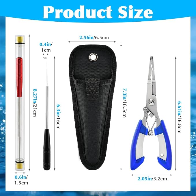 Fishing Hook Remover & Pliers Kit, 3pcs Stainless Steel Magnetic Tip Tools with Non-Slip Handle for Bass Trout Catfish, Multi-Functional Hook Extractor Accessories Detacher Tools