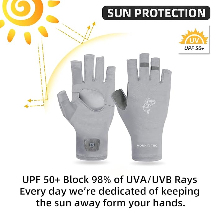 Unisex UV Protective Fingerless Gloves UPF 50+ Sun Glove for Outdoor Fishing Cycling Hiking Driving Kayaking