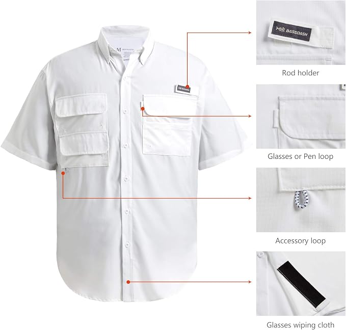 Bassdash UPF 50 Men’s Fishing Dress Shirt Button Down Woven Short Sleeve Outdoor
