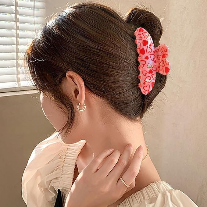 1 Pack Heart Hair Claw Clips Red Heart Hair Clips for Anniversary Hair Accessories Large Acrylic Hair Jaw Clips Strong Hold Laser Hair Clamp Clips for Women Hair Supplies