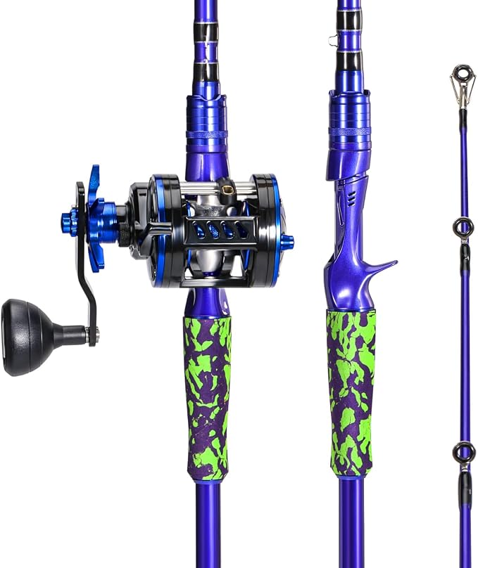 Sougayilang Inshore Saltwater Fishing Rods Combo, 7-Foot Spinning Rods and Casting Rods with Spinning/Trolling Reel