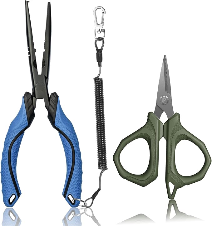Fishing Tools Kit, Fishing Pliers,Fishing Scissors, Fishing Line Cutter for Braided Fishing Line,Fishing Gear with Lanyard