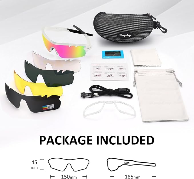 BangLong Polarized Cycling Sunglasses for Men Women, 26g Sports Sunglasses with 5 Lenses for Running Fishing Baseball Driving